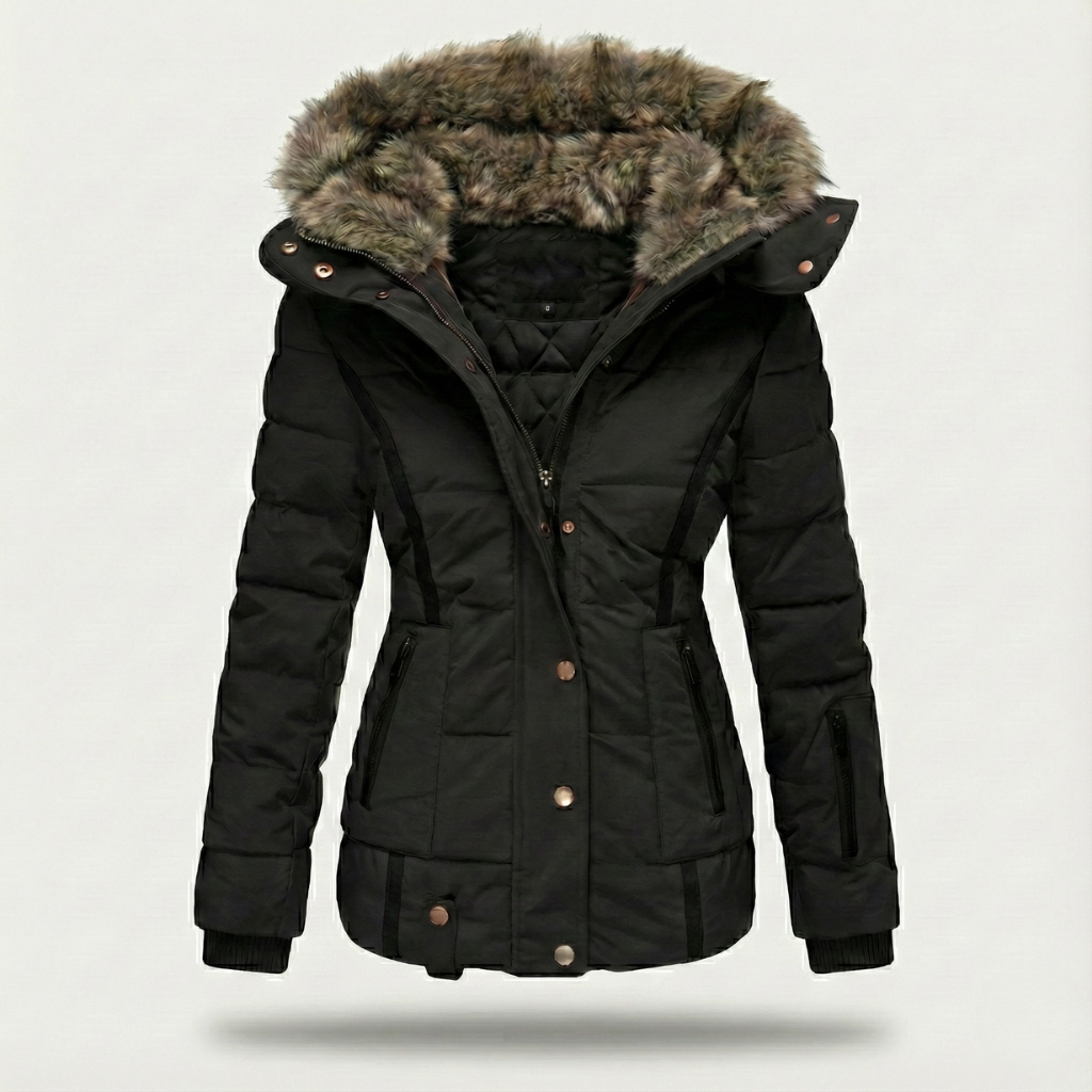 Steppjacke Damen mit Kunstfell-Kapuze und Reißverschluss