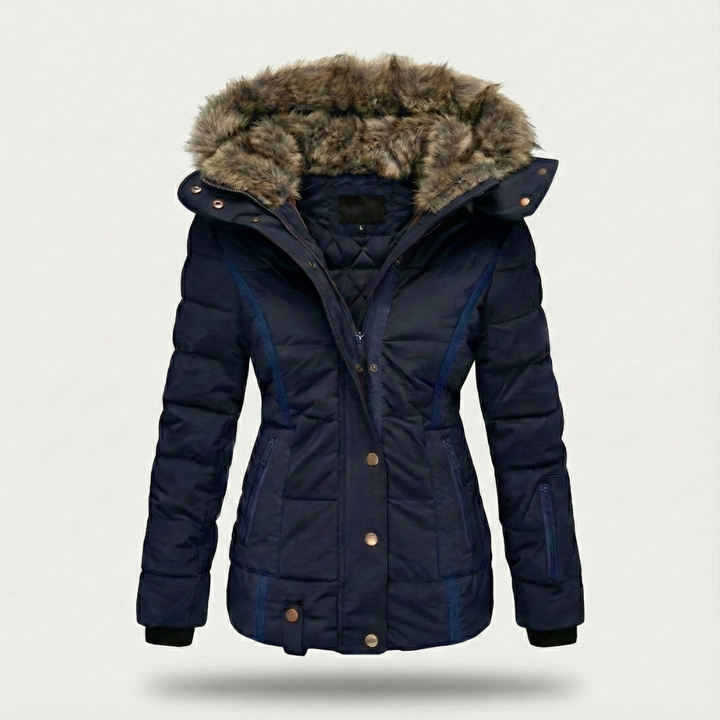 Steppjacke Damen mit Kunstfell-Kapuze und Reißverschluss